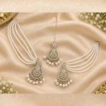 Pearl Earrings Chain Set - Image 2